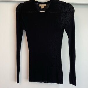 Michael Kors Collection - Sheer Ribbed Black Crewneck Sweater - Size XS